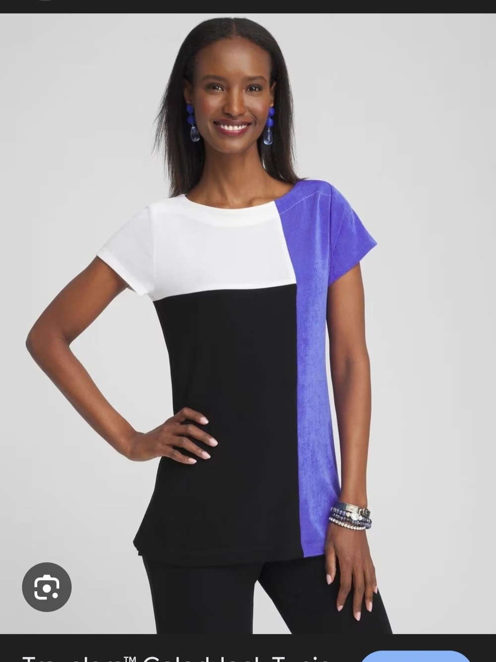 Chico's White, Black & Purple Colorblock Short-Sleeve Tunic Size 3